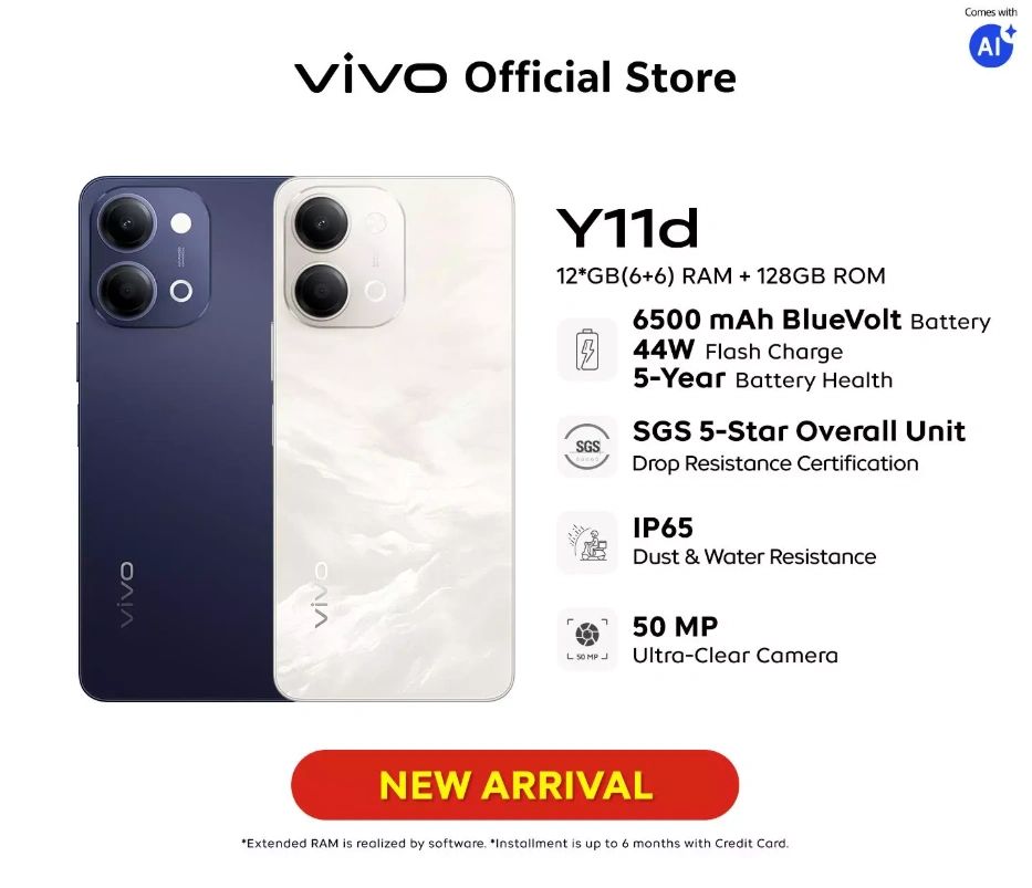 vivo Y11d Resmi Rilis, Unggulkan Kamera 50MP Ultra-Clear dan Baterai 6.500 mAh BlueVolt