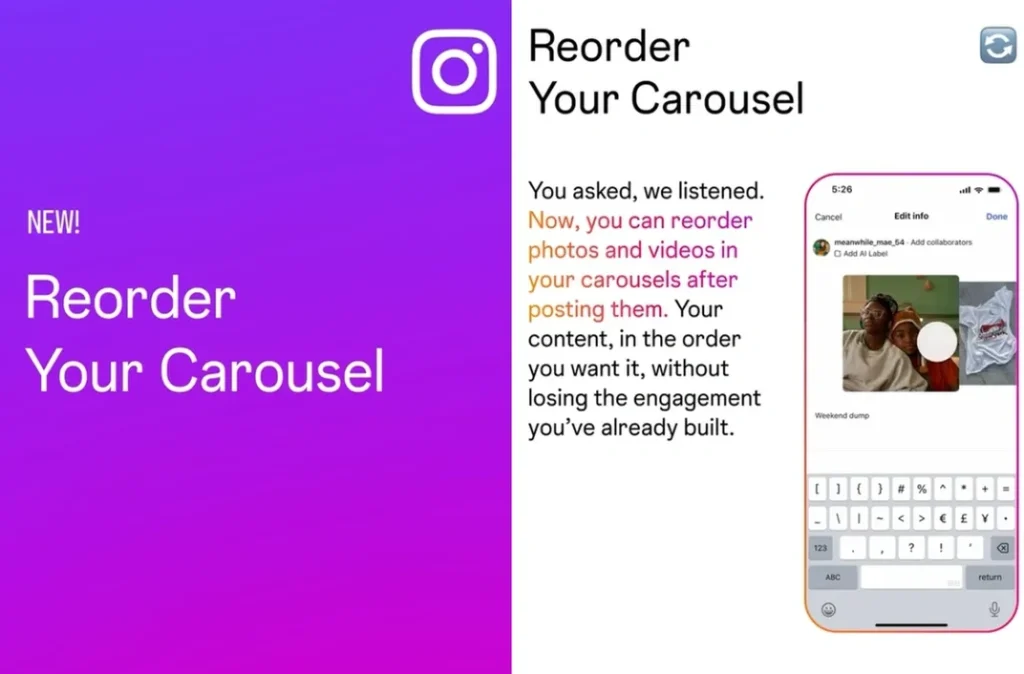 Instagram Kini Bisa Reorder Carousel Tanpa Hapus Konten